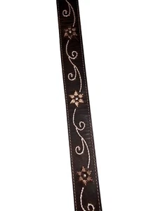 Nocona Embroidered Sz S Southwestern Brown Leather Belt Rhinestone Buckle Floral - Picture 1 of 8
