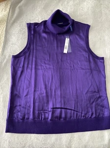 Elie Tahari XL Silk Satin Turtle Neck Top Sleeveless Wool Cashmere Sweater - Picture 1 of 9