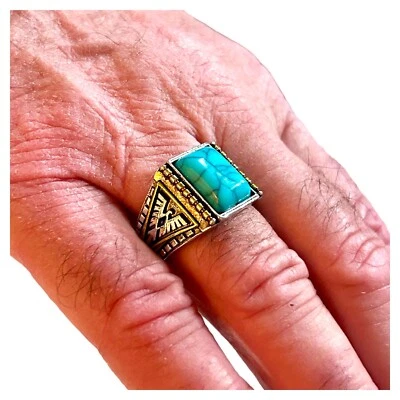 男式戒指尺寸 12 1/2 绿松石双色凤凰雷鸟时尚*珠宝首饰 — 第 1/4 张图片
