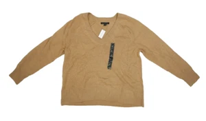 Banana Republic Essential Ribbed Knit Sweater Long Sleeve V Neck Camel Women XL - Picture 1 of 9