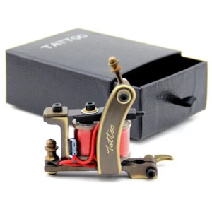 Pro Brass Coils Tattoo Machine CNC Carved Coil Gun 10 Wrap Liner Handmade Gold - Picture 1 of 7