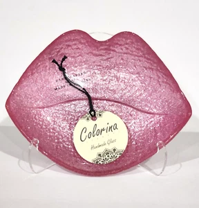 Colorina Pink Lips Figural Dish Tray Shimmer Valentine Turkish Handmade Glass - Picture 1 of 7