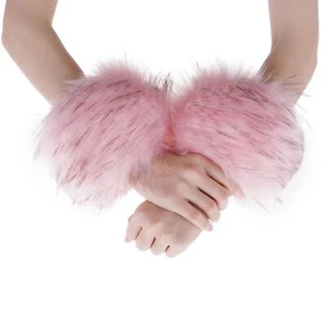 Faux Fur Wrist Cuffs Winter Furry Bands Wrist Arm Leg Warmer, 1 Pair - Picture 1 of 6