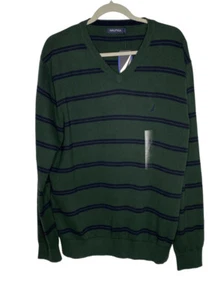 Suéter Nautica Para Hombre Talla XL Rayas Cuello en V Verde Azul - Imagen 1 de 10