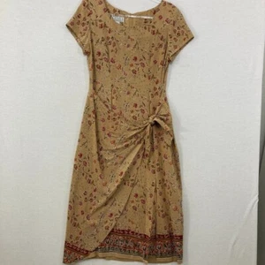 Vintage Jennifer Moore size 8 Pure Silk Yellow Red Floral Tie Front Midi Dress - Picture 1 of 11