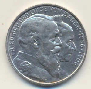 Kaiserreich Baden 2 Mark 1906 Friedrich I. mit Ehefrau - Bild 1 von 2