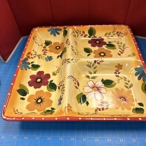 Oneida Kitchen Sunset Bouquet Hand painted Divided Serving Tray Platter 13" Sq - Picture 1 of 5