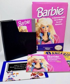 Barbie (1991, NES) Nintendo RARA carrello, scatola, custodia, manuale e poster - Completo