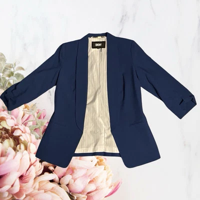 DKNY Women's Madison Tab Sleeve Blazer Blue Size 6 Petite - Image 1 of 4