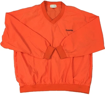 Jaqueta corta-vento masculina vintage IZOD M laranja gola V pulôver de náilon Y2K bolsos com zíper - Imagem 1 de 4