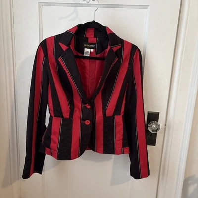 CHAQUETA BLAZER VINTAGE DE ALGODÓN A RAYAS BOHO MOD RETRO NIP BOLSILLOS EN LA CINTURA talla 6 Foto 1 de 4