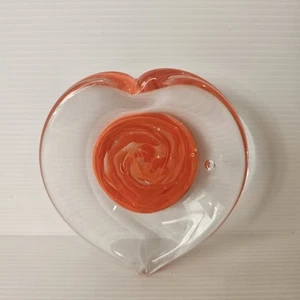 Blown Glass Trinket Dish Heart Shape Orange Handmade Unique FREE POSTAGE - Picture 1 of 10