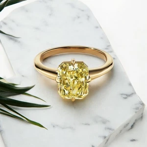 Anillo de boda 3,01 quilates IGI cultivado en laboratorio elegante diamante amarillo intenso oro amarillo de 14 quilates - Imagen 1 de 14