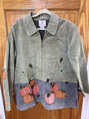 Chaqueta The Quacker Factory Mujer TALLA XL Cuero Verde Gamuza Otoño Calabaza Abrigo Foto 1 de 4