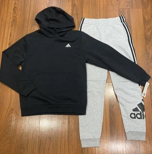 adidas Youth Set Boy's Hoodie PANTS Tracksuit 2pc Black/Gray Size 18/20 New - Picture 1 of 5