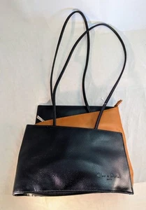 Cleo & Patek Black and Tan Italian Leather Zig Zag Asymmetrical Shoulder Bag - Picture 1 of 7
