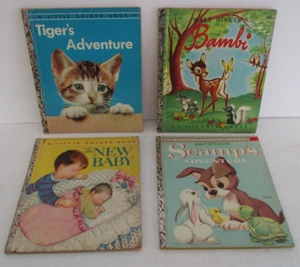 Lot of 4 Vintage Little Golden Books, Tiger's Adventure, Bambi, Scamp, New Baby - Picture 1 of 3