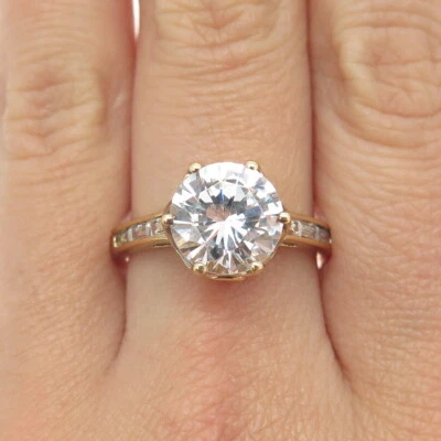 925 Sterling Silver Gold Plated Round-Cut C Z Engagement Ring Size 9.25 - Image 1 of 4