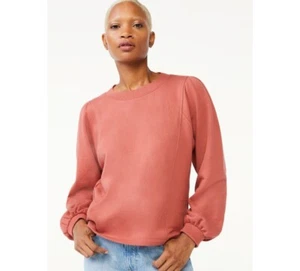 Free Assembly Women's Pleat Shoulder Long Sleeve Sweatshirt Size XXL Adobe Red - Picture 1 of 6