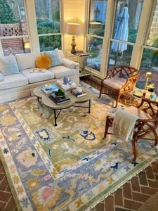 Modern Hand knotted Oushak Rug In Muted Silver 100% wool Turkish Knot Gift 9x12 - Picture 1 of 6