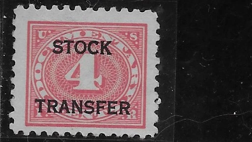 US Scott RD26, Revenue, Stock Transfer, 4 Cent, 1928, Used, NG, F/VF - Image 1 of 1