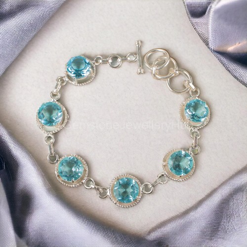 VALENTINO Regalo di nozze per il suo Bracciale Catena Topazio Pietra Preziosa Topazio Argento 925 Cielo Naturale Naturale