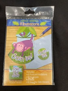 Jungle Animals Wild Safari Zoo Cute Kids Birthday Party Invitations w/Envelopes - Picture 1 of 2