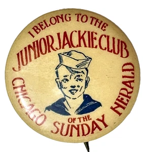 1940s I Belong Junior Jackie Club Chicago Sunday Herald 1.25" botón de celuloide - Imagen 1 de 3
