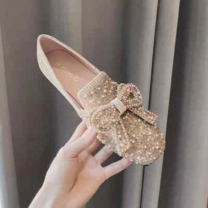 Women Bow-knot Pearls Flats Square Toe Light Slip on Casual Loafers Footwear - Bild 1 von 15