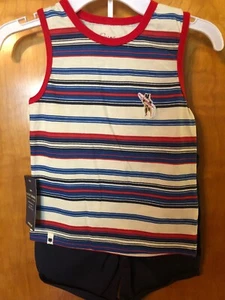 NWT - 2 Piece Set, Little Boys, Lucky Brand, Red, White,Blue Tank Top and Shorts - Picture 1 of 12