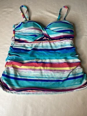 2 maiôs BAMBOO azul turquesa listrado rosa Tankini Top P 6-8 - Imagem 1 de 4