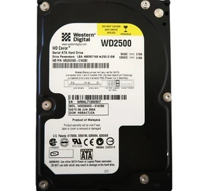 WD WD2500SD-01KCB0 HSBACTJCA (WMAL) Malaysia 250gb 3.5" Sata HDD 26JUN2004 - Picture 1 of 1