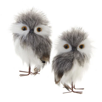 Adornos de búhos peludos grises y blancos  Foto 1 de 3