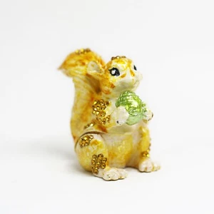 Bejeweled Enameled Trinket Box/Figurine With Rhinestones-Cute Squirrel w/Acorn - Picture 1 of 6