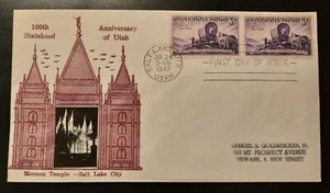 1947 FDC Utah 100th Year Mormon Temple Crosby Photo Cachet Salt Lake City UT NJ - Picture 1 of 2