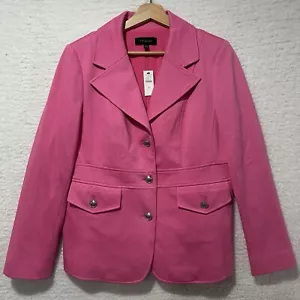 Talbots Pink Double Knit Twill BLAZER Silver Buttons Flap Pockets Size 8 NWT - Picture 1 of 11
