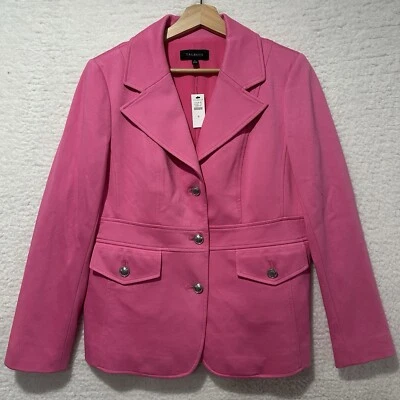 Talbots Pink Double Knit Twill BLAZER Silver Buttons Flap Pockets Size 8 NWT - Image 1 of 4