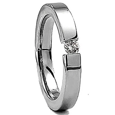 ANILLO DE TENSIÓN de titanio liso de 5 mm con circonita cúbica redonda de 4 mm, tamaño 5, en caja de regalo Foto 1 de 4