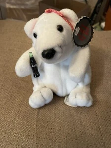 Vintage 1997 Coca Cola Polar Bear w/ Pink Bow Bean Bag #0110 - Picture 1 of 5