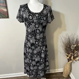 Vtg White Stag Midi A-line Dress Size 12 Woman Black Pink Floral Lined Cottage - Picture 1 of 8