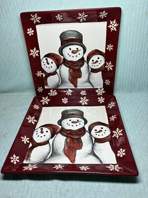 2 St. Nicholas Square Yuletide 10 1/2” Dinner Plates Christmas Snowman Winter EC - Image 1 of 3