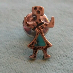 Hopi Storyteller Silver and Turquoise Tie Tack Pin - Picture 1 of 2