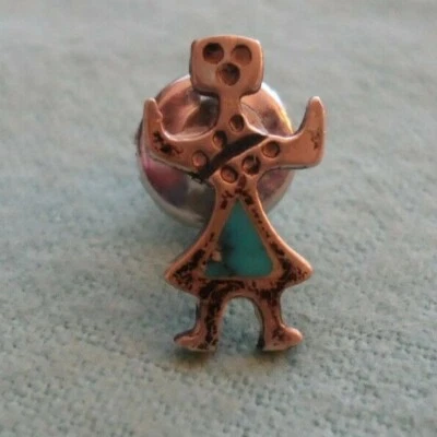Hopi Storyteller Silver and Turquoise Tie Tack Pin - Image 1 of 2