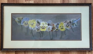 LOCAL N.M. ARTIST ORIGINAL PASTEL/CHALK PAINTING " PANSIES" FRAMED13.25" X 25.5" - Bild 1 von 4