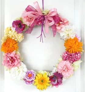 Türkranz Frühling Seidenblüten bunt Tischkranz Sommerkranz Kunstblumen Frühjahr - Bild 1 von 3