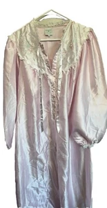 NWOT Vintage Gilligan O'Malley  nightgown Satin Feel Sz L Lace Pink Granny Long - Picture 1 of 16