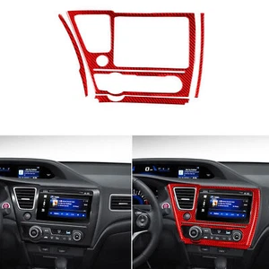 4Pcs Red Carbon Fiber Navigation GPS Panel Cover For Honda Civic Coupe 2013-2015 - Picture 1 of 4