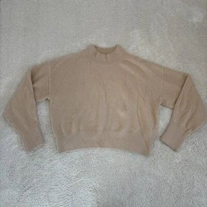 Woolen Bloom Women’s Wool-blend Mock Neck Sweater Size M Color Beige Minimalist - Picture 1 of 18