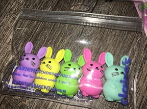 Claire’s Rainbow Pink Purple Yellow Blue Green Bunny Eraser Toy Easter Lot - Picture 1 of 4