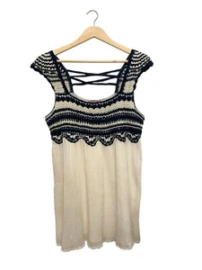 Top Calypso St. Barth Crochet Gauzy Mujer Talla Mediana Azul Blanco Boho Tropical - Imagen 1 de 5